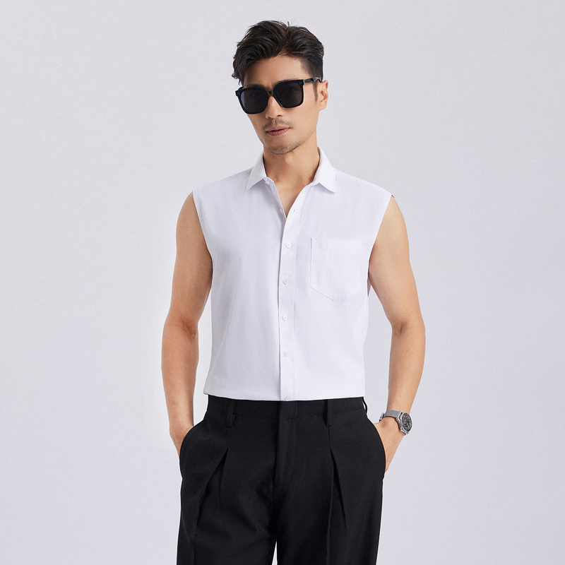 White Sleeveless Shirt for Men, Cool Summer New Style, High-End, Handsome Vest, No-Iron, Breathable, Lapel Vest Shirt White Sleeveless Shirt for Men, Cool Summer New Style, High-End, Handsome Vest, No-Iron, Breathable, Lapel Vest Shirt