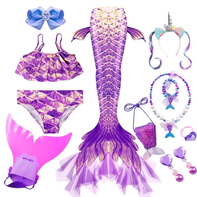 British Lmkl Kidsren's Mermaid Swimsuit Girl Princess Dress Mermaid Tail Performance Clothes Swimming Hot Spring Vacation