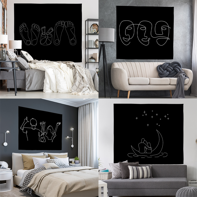 ins brief line hanging cloth Nordic cold light wind background wall cloth art dormitory bedside rental house vertical version custom