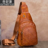 Кожаная плетеная барсетка, сумка через плечо, ретро сумка на одно плечо, нагрудная сумка, воловья кожа, из натуральной кожи