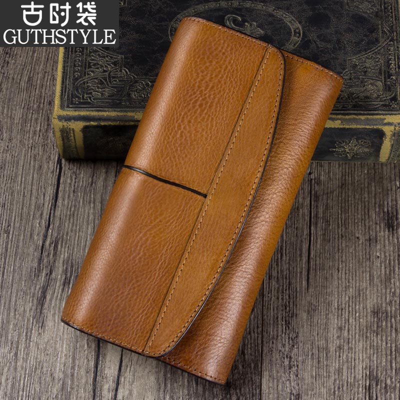 Renaissance headskin men's handbag wallet male leather wallet male long zipper 2023 new style