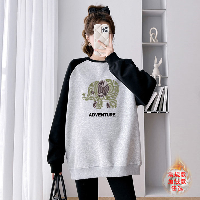 Pregnancy Woman Dress Round Collar Necropolis Spring Autumn 2023 New Long Sleeves Large Code Loose Blouses Winter Plus Suede Thickened Undershirt-Taobao
