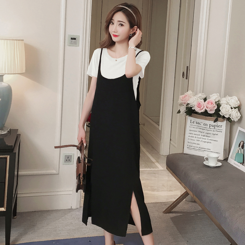 Pregnant women summer dress short sleeve long dress two pieces 2023 new gas mom large loose long skirt suit