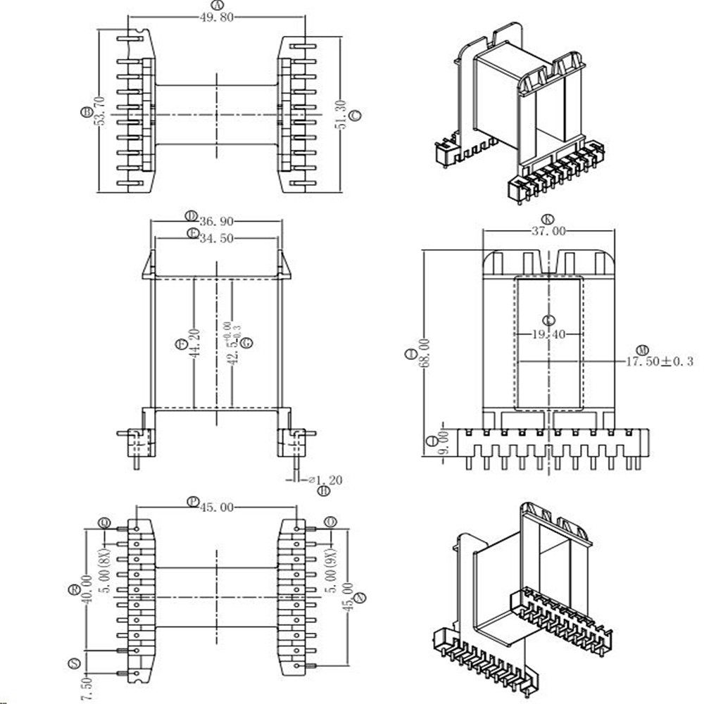 EE5542 transformer magnetic core skeleton widening double magnetic core skeleton horizontal 10 10 needle skeleton magnetic core