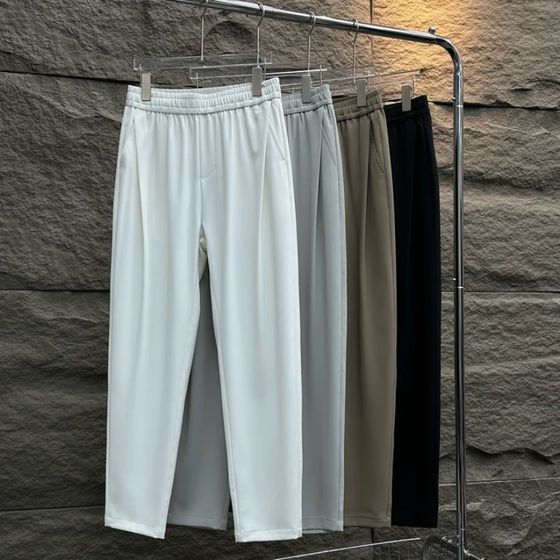 
2024 summer new anti-wrinkle-free silky solid color casual pants for men loose trendy drooping handsome versatile trousers