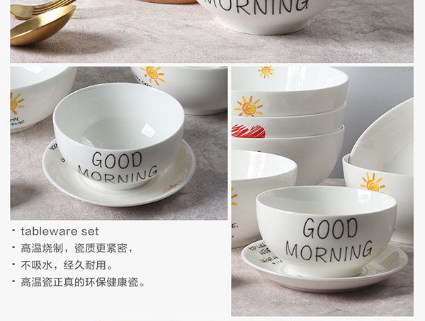 Thái gia đình hoài cổ bát sứ kê bát cơm sáng tạo bộ đồ ăn bát đặt bữa sáng bát nhỏ bát súp 920 bộ chén dĩa cao cấp
