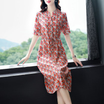 Hangzhou authentic silk dress womens short-sleeved 2022 summer new high-end big-name mulberry silk skirt age reduction