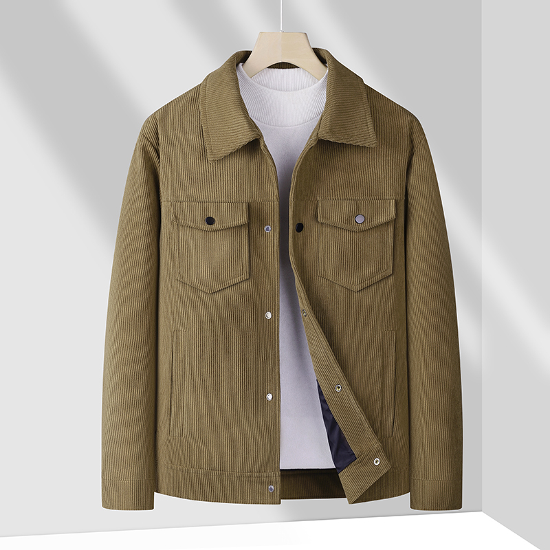 Spring and Autumn Corduroy New Style Simple Versatile Lapel Jacket Trendy Brand Men's Casual Windproof Jacket