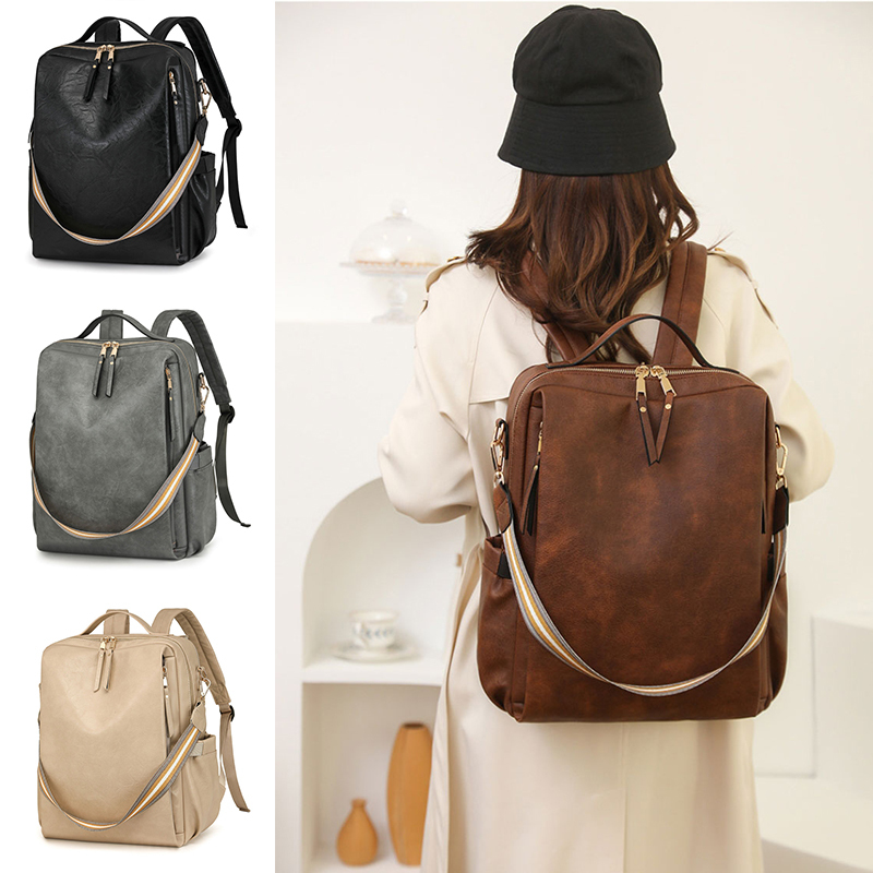 Laptop Backpack, Men's and Women's Retro Style Multi-Functional Pu Fashion Women's Bag, Travel Functional Backpack