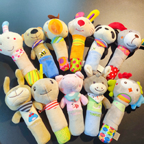 Baby cartoon animal puppy Plush hand stick toy Baby 0-1 year old hand bell Toddler BB stick ring