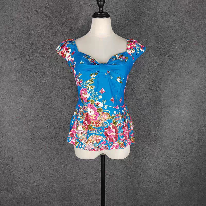 Ethnic Style Thai Beaded Embroidery and Beading V-Neck Tie Short-Sleeve Top, Available in Multiple Colors