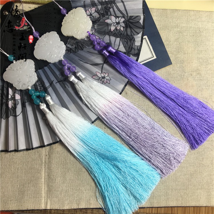 Ancient clothing for men and women light Qing ancient style white jade Hanfu accessories Butterfly jade pendant tassel waist pendant pendant fan pendant