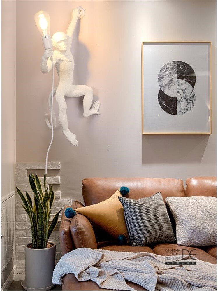 Creative personality industrial style animal restaurant balcony luxury hemp rope monkey homestay chandelier study wall lamp table lamp