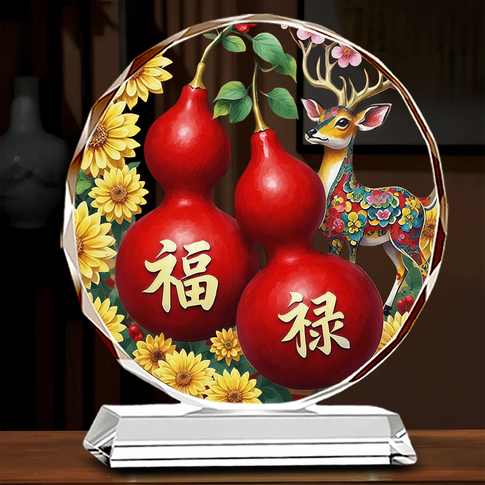 可定制福禄水晶摆件客厅玄关家居饰品电视柜办公室乔迁工艺礼品