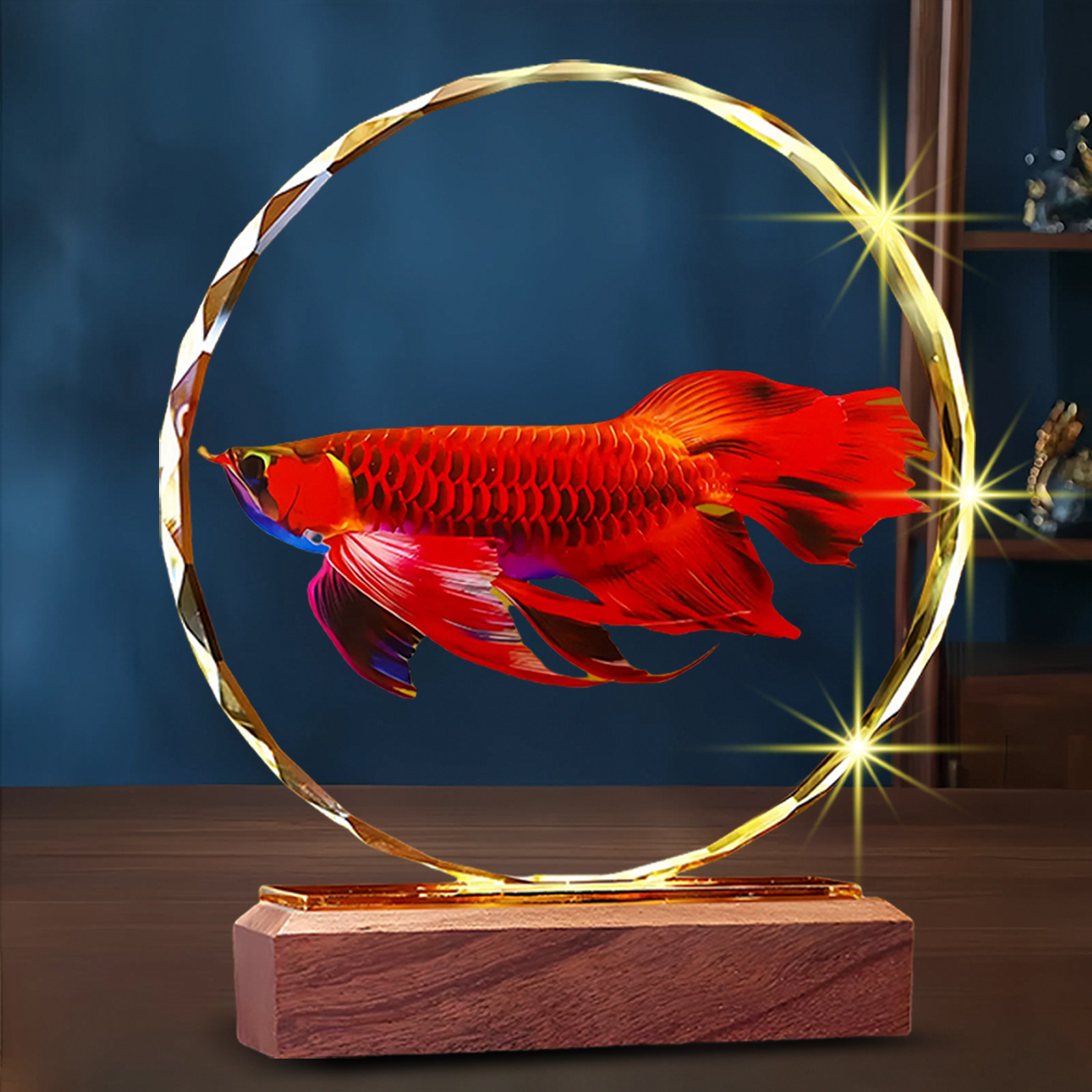 可定制红龙鱼水晶摆件高档家居装饰乔迁开业送礼寓意桌面工艺品