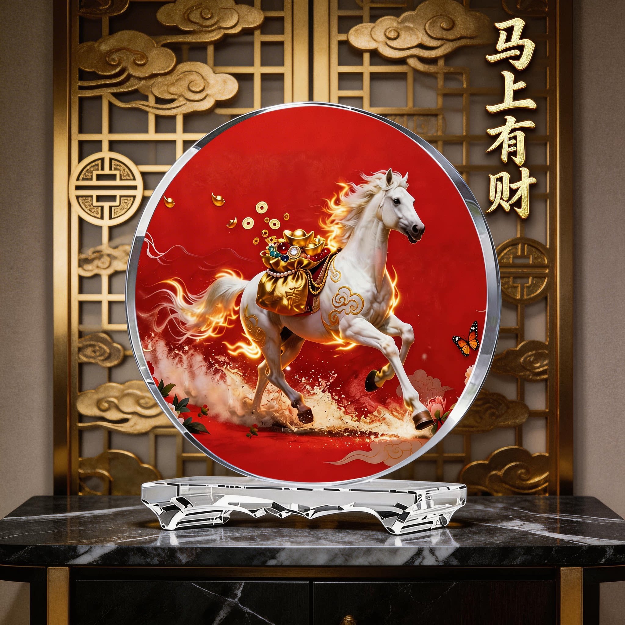 骏马内雕水晶摆件酒柜装饰品客厅电视柜餐边柜办公室摆设礼物