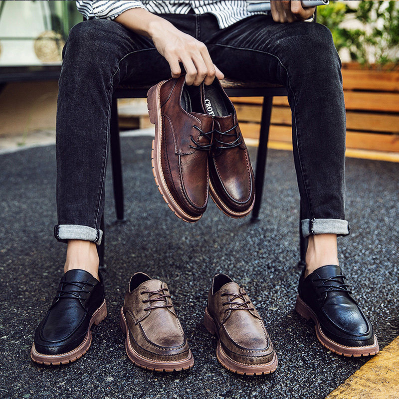 Boomer men's shoes 2020 new spring and autumn casual Korean version trendy business leather leather Inron breathable small leather shoes