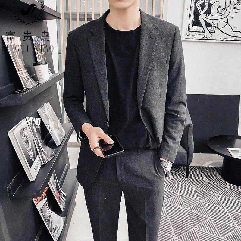Suit Men's suit 2021 Spring and autumn new Korean version Body Trends Handsome youth casual Two-style men's Western clothes