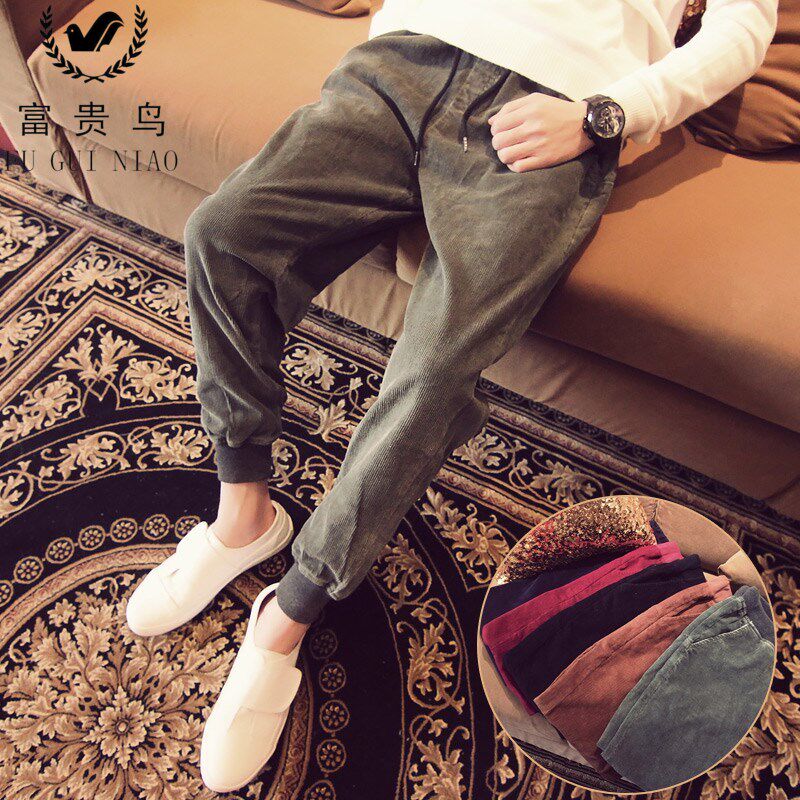 Rich Bird Tide Brand Autumn and Winter Men's Casual Pants Corduroy Harem Pants Cigarette Pants Men's Large Size Plus Velvet