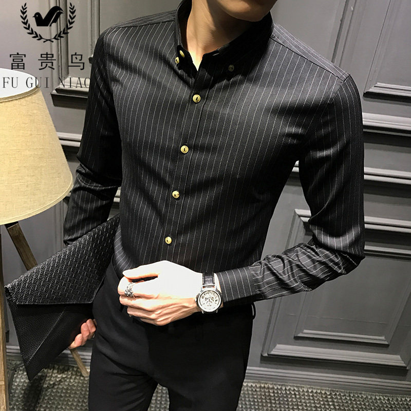 Rich Bird 2021 Autumn Striped Shirt Men's Long Sleeve Korean Slim Trendy Casual High Sense All-match Shirt