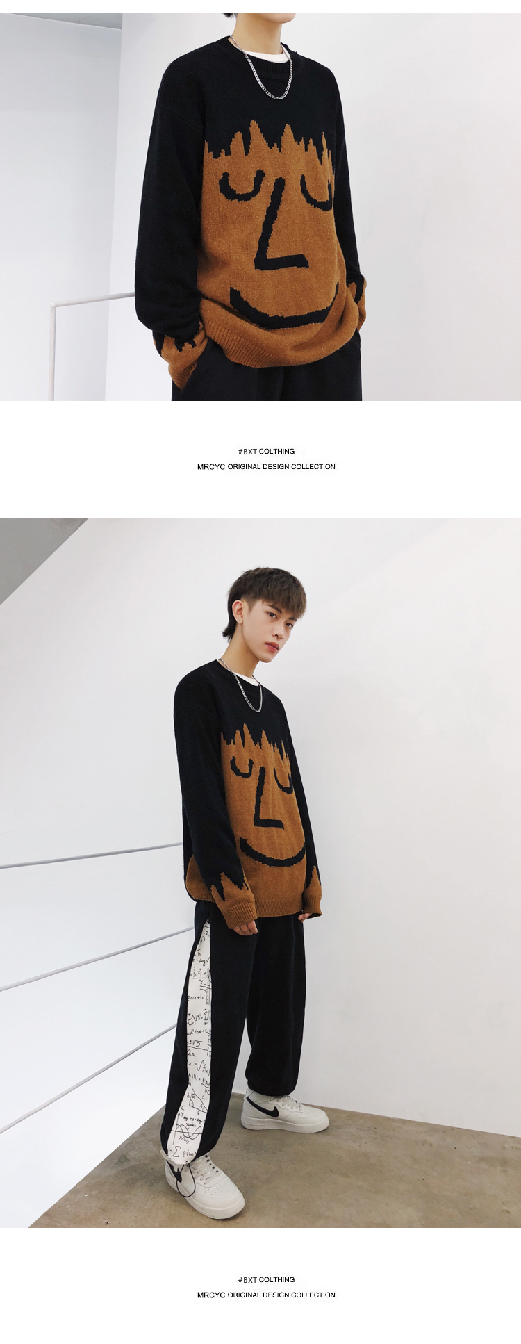 MRCYC Áo len nam Smiley Tide Thương hiệu Áo len lỏng lẻo Mùa thu cao cổ Cặp đôi Áo len nam cổ tròn cardigan nữ