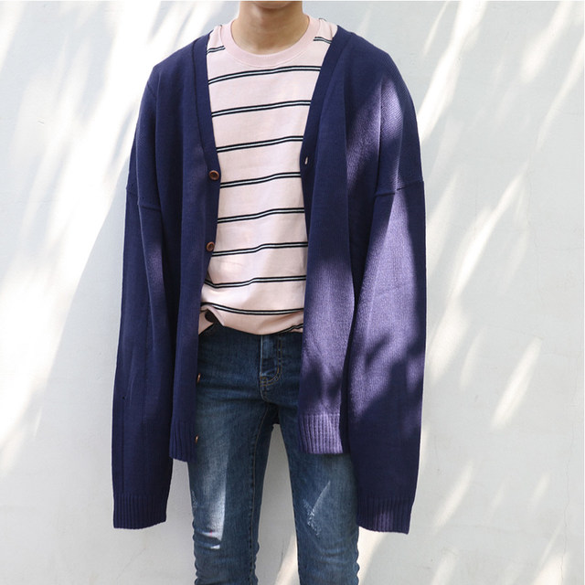 MRCYC Men's Knitted Cardigan Sweater Cardigan Sweater Loose Jacket Thick Solid Color Trendy Men's Loose Cardigan