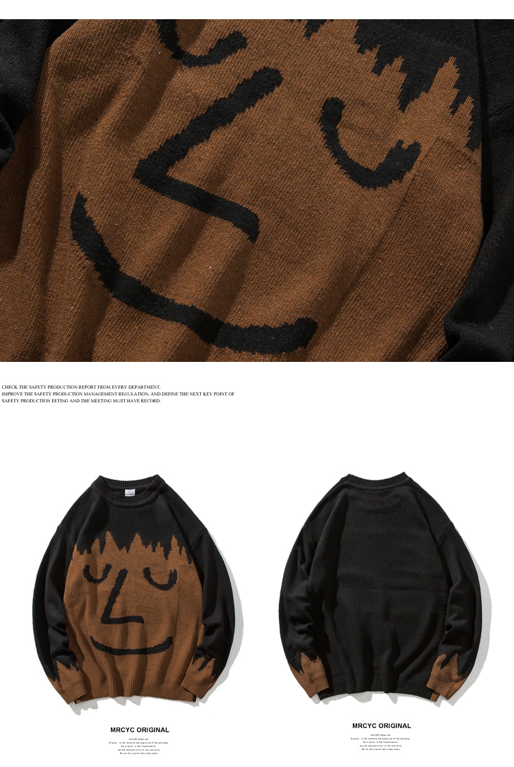 MRCYC Áo len nam Smiley Tide Thương hiệu Áo len lỏng lẻo Mùa thu cao cổ Cặp đôi Áo len nam cổ tròn cardigan nữ