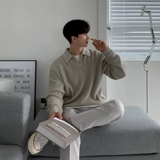 Трикотажная демисезонная футболка polo, цветной лонгслив, свитер, в корейском стиле, свободный крой