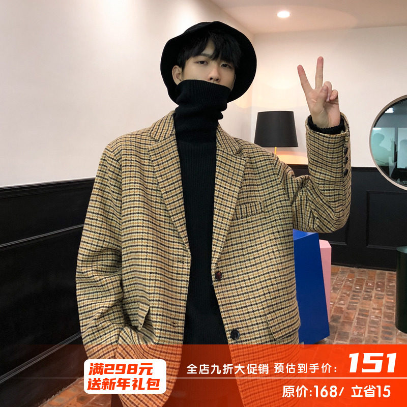 MRCYC Korean version loose casual handsome plaid small suit jacket trendy all-match casual trendy men's suit