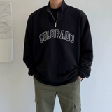 Толстовка, весенний свитшот, куртка, лонгслив, высокий воротник, с вышивкой, оверсайз