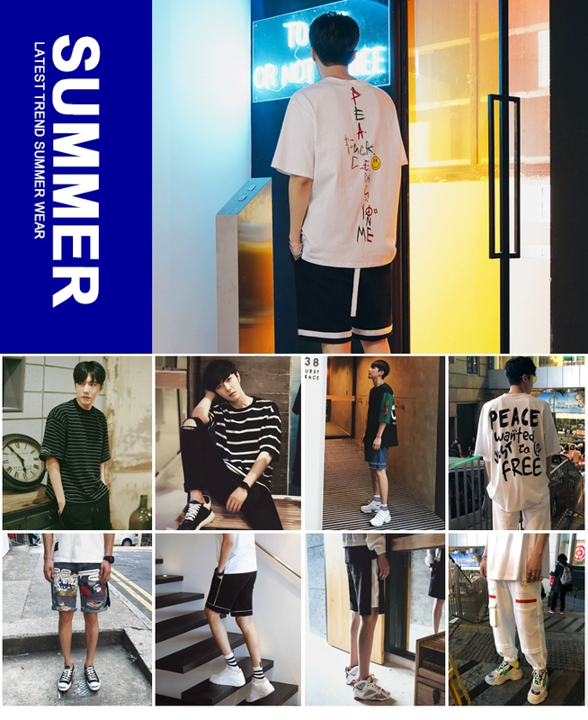 Hàn Quốc mùa hè nam mỏng ngắn tay jumpsuit Hàn Quốc phiên bản của thủy triều của nam giới denim quần short áo sơ mi phù hợp với thủy triều đồ bộ kiểu mới