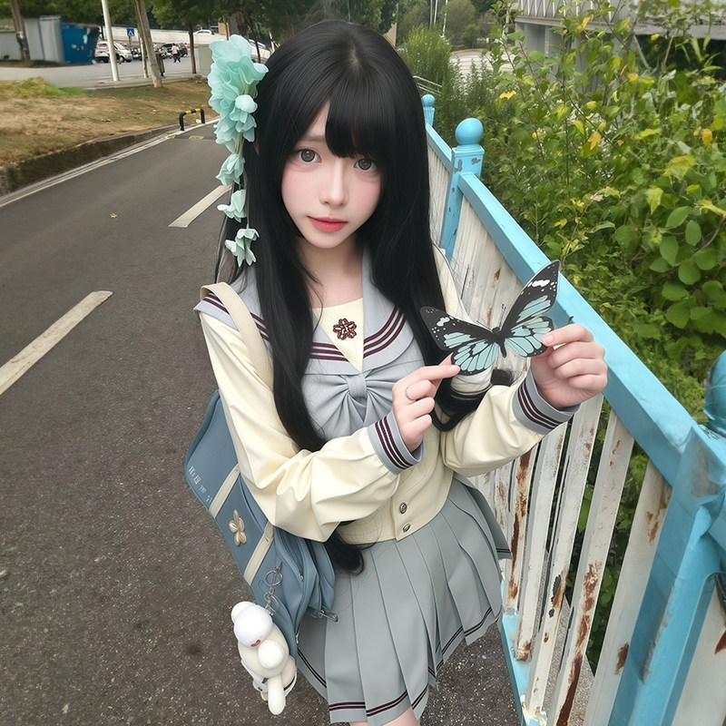 Fox Rabbit JK Original (Matcha White Clever) Genuine Sailor Uniform Womens Set Autumn JK Uniform Top Full Set Academic Style