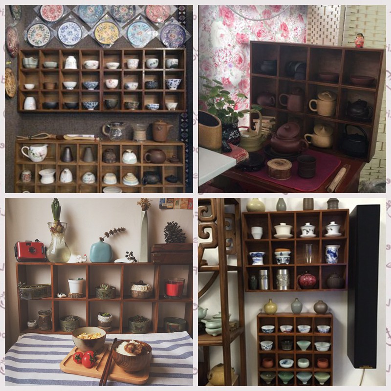 Solid Wood Retro Tabletop table of tea Tea Set containing cabinet Tea Tea Road Home drinking tea Retro Cup Shelf Bogu Wall-mounted