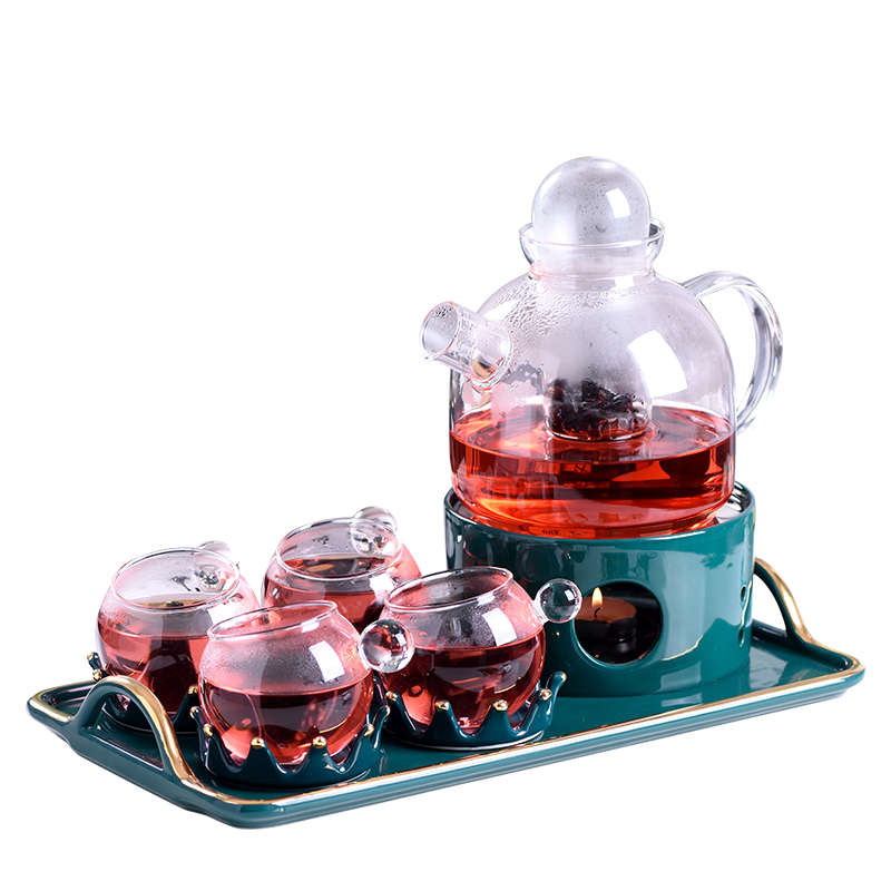 Eurostyle Glass Flower Teapot North European Afternoon Tea Tea Set Home Fruit Teapot Set Flowers Tea Cup Home Candle Heating