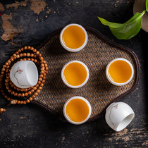 Suet-fat jade white porcelain Kung Fu tea set tea cup hand-painted drinking tea flower six tea drinking cups Puer tea master cup