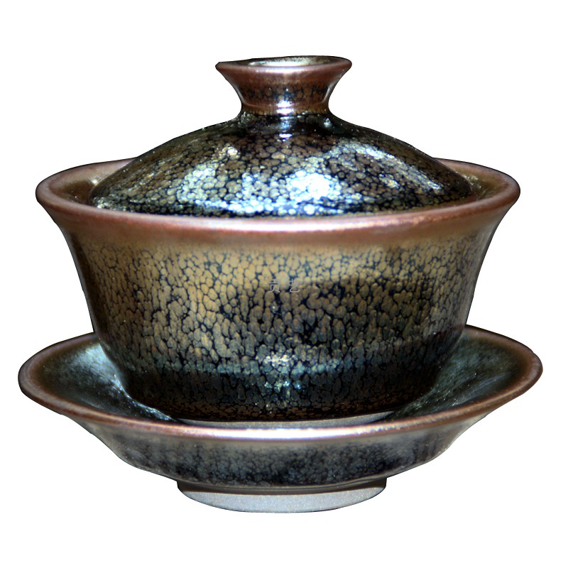 Construction of an oil drop three-only cover bowl Blue Kirin Kung Fu Tai tea retro ancient with rabbit milli kilo tea and tea tea set accessories