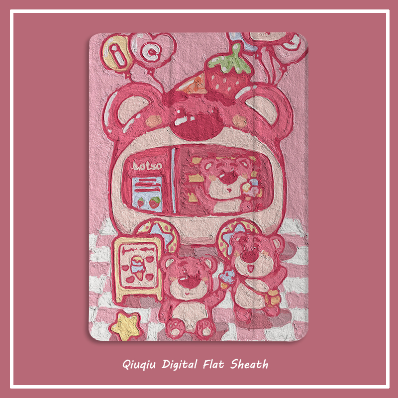 Oil painting strawberry bear 2021 new pro11 protective sleeve with pen slot flat 10 2 10 5 inch airbag shell 18 19ipad air4 3 2 1 trifold