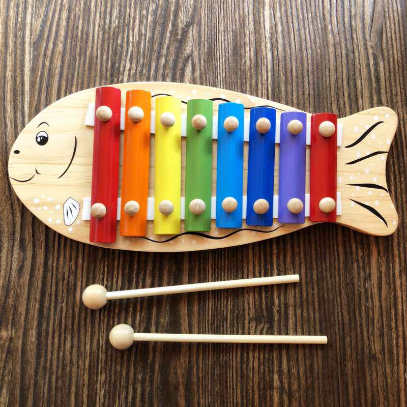 Allowed Mother's cute wooden fish Knocks the violin baby Eight-voice harp on the violin wooden musical instrument percussion toy 1-2-Taobao