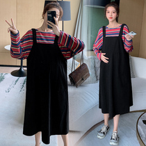 Pregnant womens autumn dresses tide 2021 spring and autumn tide hot mom personality two-piece pregnant womens suit fashion models go out