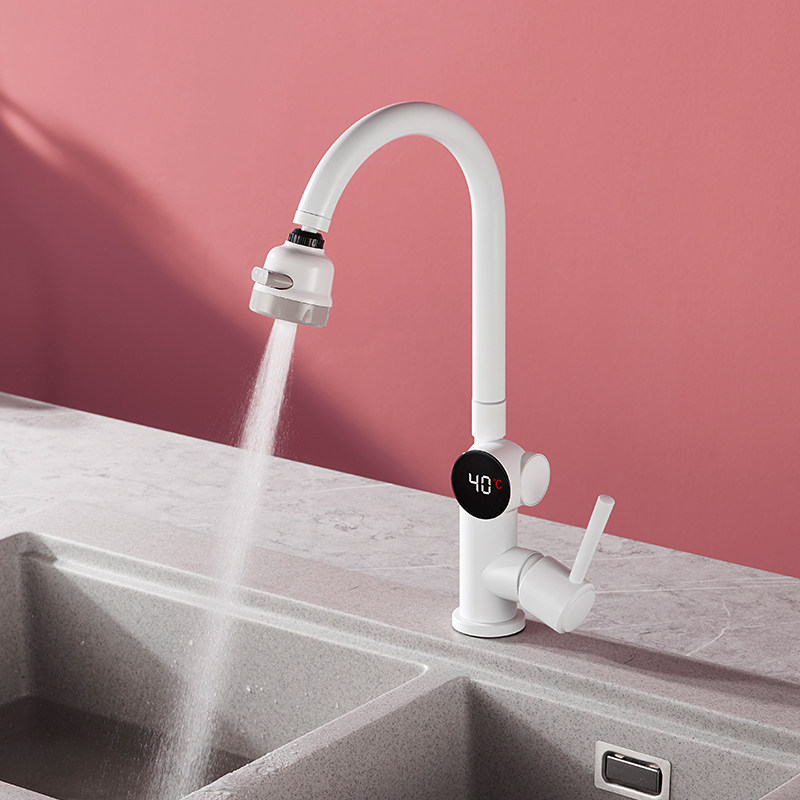 Kitchen stainless steel white digital display hot and cold water faucet splash-proof rotatable household sink washbasin washbasin