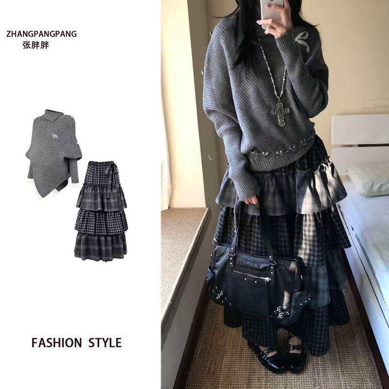 Plus-Size Vintage Plaid Multi-Layered Cake Skirt for Women, 2026 Spring New Style, Light Asian Style Design Long Skirt Plus-Size Vintage Plaid Multi-Layered Cake Skirt for Women, 2026 Spring New Style, Light Asian Style Design Long Skirt