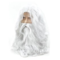 Deluxe White Santa Fancy Dress Costume Wizard Wig and Beard