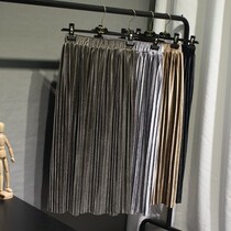 Women Pleated Skirts 2016 High Waist gold midi skirt ladies