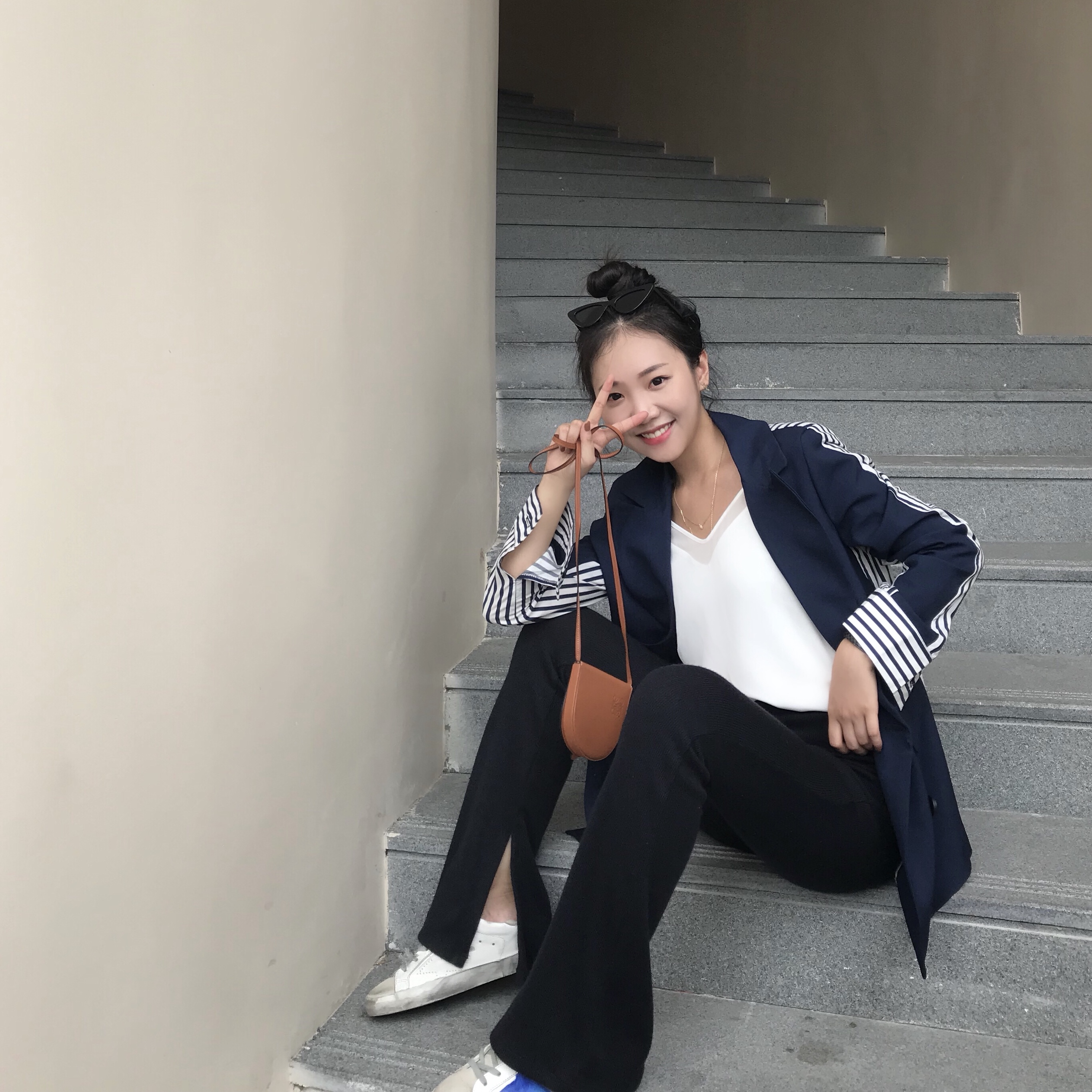 ELITE.MENG tùy chỉnh mùa thu mỏng phần giản dị sọc phù hợp với áo khoác nữ phần dài quần áo nữ mùa hè đẹp