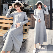 Pregnant women Autumn new pregnancy breastfeeding two wear fashion out maternity skirt feeding milk jacket knee lactation dress
