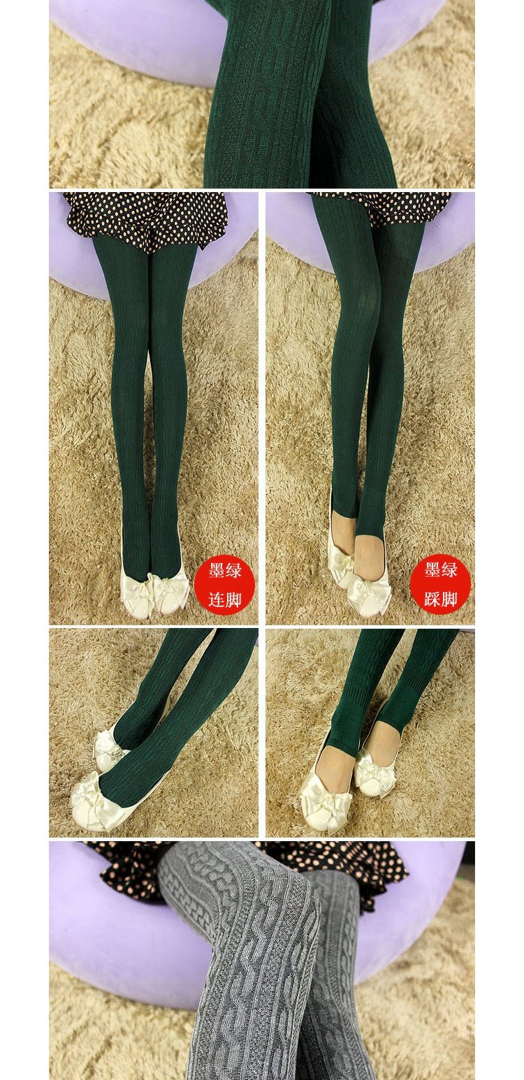 Phiên bản Hàn Quốc của mùa thu và mùa đông len xoắn dọc mặc quần legging chân vớ dày vớ dệt kim cotton quần tất nữ liền thân