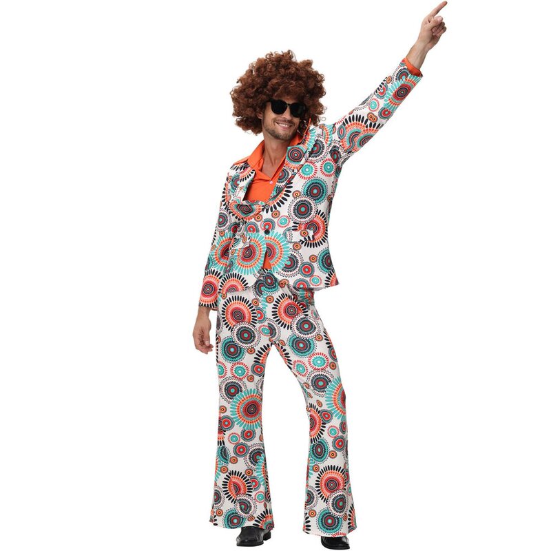 Halloween Cos Retro 70S Style Disco Hippie Adult Male and Female Singer Disco Performance Costume