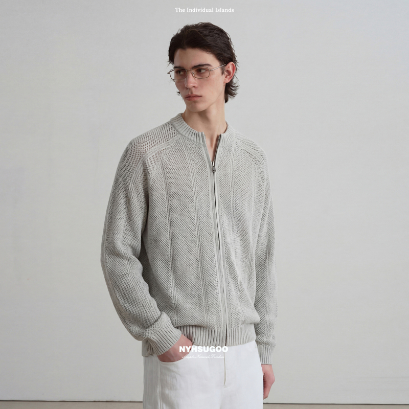 Nyhsugoo/Nanyi Spring/Summer 20 Thread Count Breathable Mesh Cardigan Sweater 15178 Stand Collar Long Sleeve Knitwear