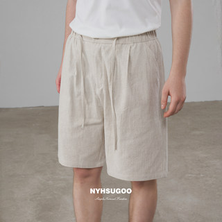 Nanyi summer new ramie blend crop pants men's light and light 3687 drawstring shorts