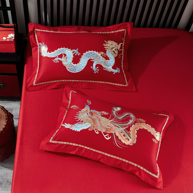 Wedding Big Red Pillowcase Wedding Embroidered Pillowcase Pillow Cotton Big Red Pillow Core Single Pillow Embroidered Pillowcase - Taobao